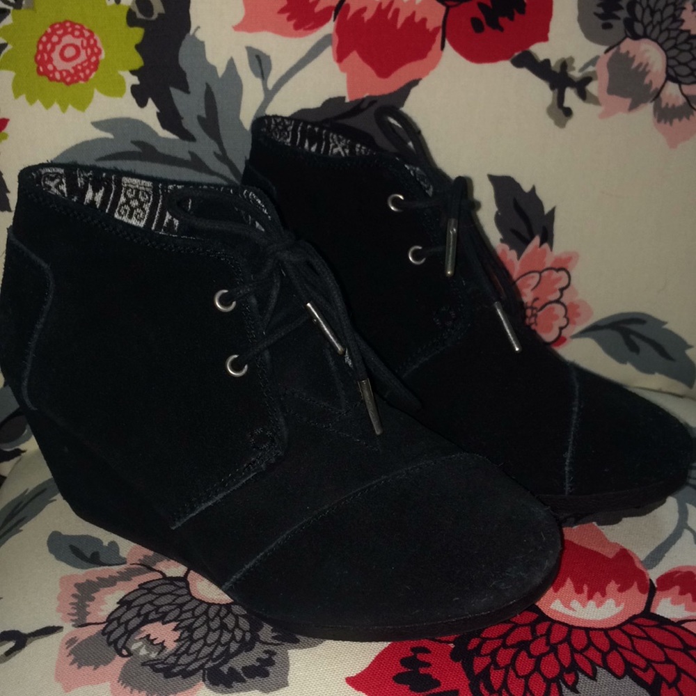 Black Toms Wedge Booties